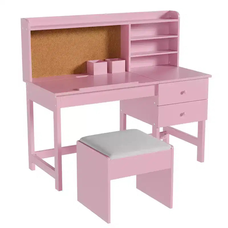 Ensemble bureau et chaise d'étude Acekool pour enfants avec surmeuble, plateau inclinable et rangements pour chambre et école à domicile