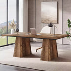 Lantine 63-Inch Executive Desk, Large Office Computer Desk with Double Pedestal, Modern Writing Table for Home Office, Espresso Brown