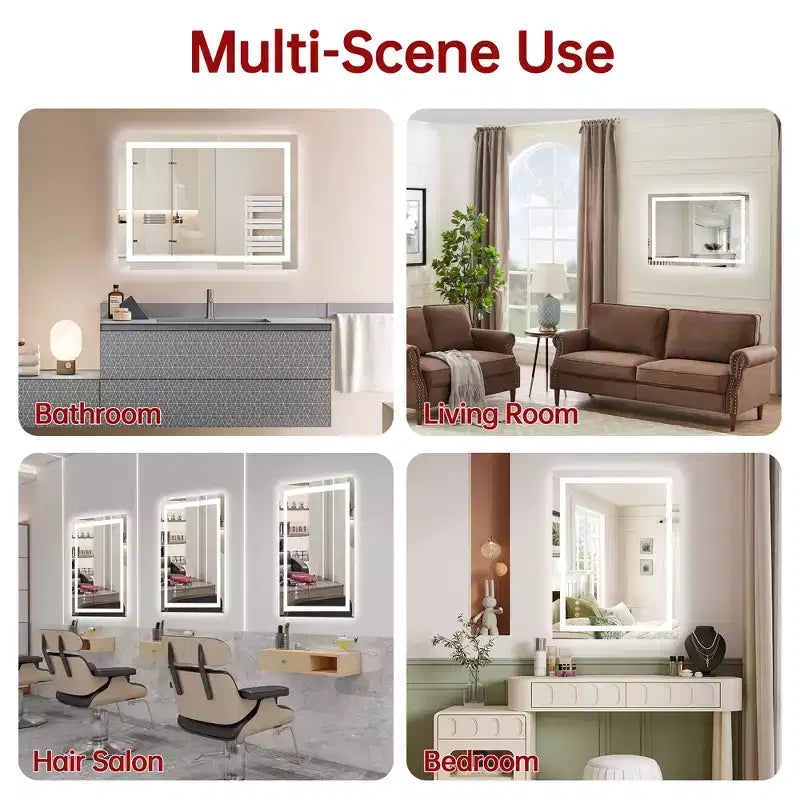 SUMERAIN Miroir de vanité mural 24x32 en verre trempé, miroir de salle de bain moderne anti-buée ETL, LED 3 couleurs