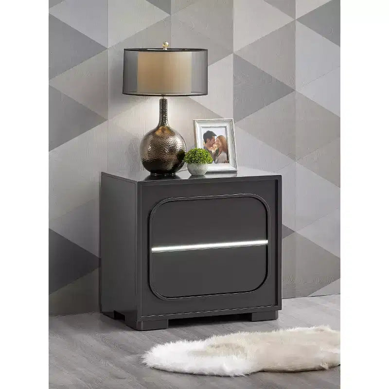 Table de chevet Passion Furniture Wave Wengé 2 tiroirs, 28 po l.