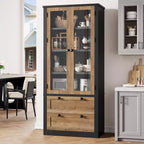 Meuble de rangement pour garde-manger de cuisine de 183 cm, garde-manger de style ferme moderne avec 2 grands tiroirs et étagères réglables, armoire de cuisine autonome pour salle à manger