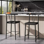 Tabourets de bar en métal, tabourets de bar de 64 cm de hauteur de comptoir avec large assise rembourrée en PU, dossier incurvé et repose-pieds pour îlots, comptoirs de cuisine, bars, noir