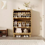 Meuble à chaussures étroit Acekool 2 tiroirs basculants en noyer avec tiroir et étagère ouverte pour entrée, couloir et salon
