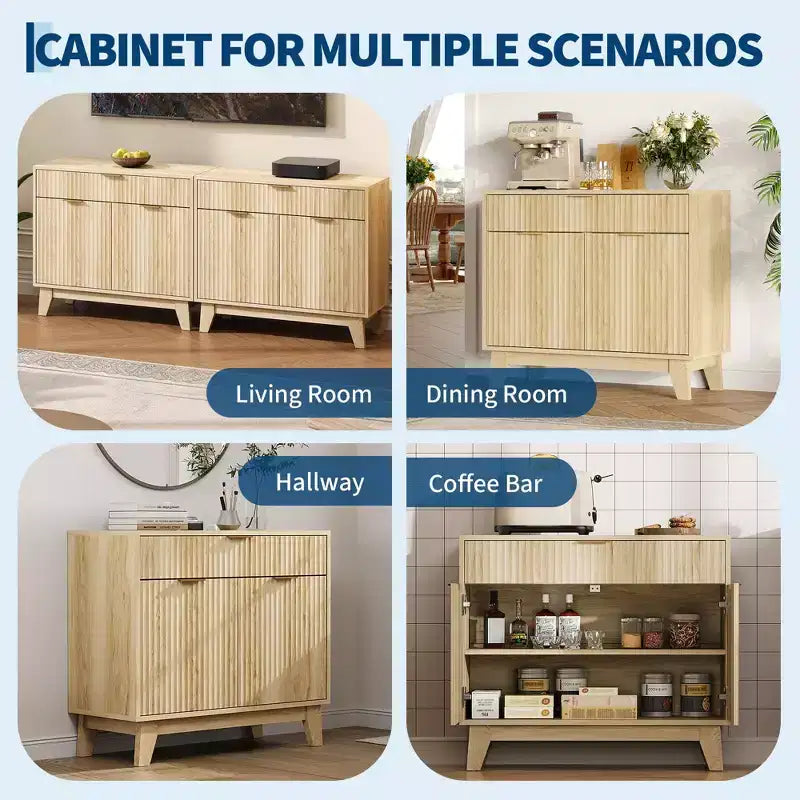 Buffet de rangement cannelé, buffet avec étagère réglable et tiroir pour salle à manger, salon, cuisine, entrée