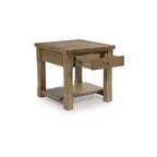 Signature Design by Ashley Vandenmore - Table d'appoint rectangulaire avec tiroir et étagère inférieure, finition marron moyen
