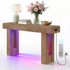 Console d'entrée en bois de 63 po avec station de recharge, table d'entrée rustique pour salon, entrée, foyer, couloir
