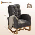 Fauteuil à bascule pour chambre de bébé avec repose-pieds réglable, fauteuil à bascule planant à dossier haut en lin avec pieds en bois pour salon, chambre à coucher et chambre de bébé