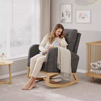 Fauteuil à bascule pour chambre de bébé avec repose-pieds réglable, fauteuil à bascule planant à dossier haut en lin avec pieds en bois pour salon, chambre à coucher et chambre de bébé
