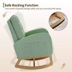Fauteuil à bascule pour chambre de bébé avec repose-pieds réglable, fauteuil à bascule planant à dossier haut en lin avec pieds en bois pour salon, chambre à coucher et chambre de bébé