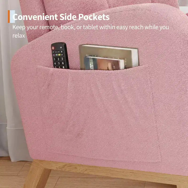 Fauteuil à bascule pour chambre de bébé avec repose-pieds réglable, fauteuil à bascule planant à dossier haut en lin avec pieds en bois pour salon, chambre à coucher et chambre de bébé