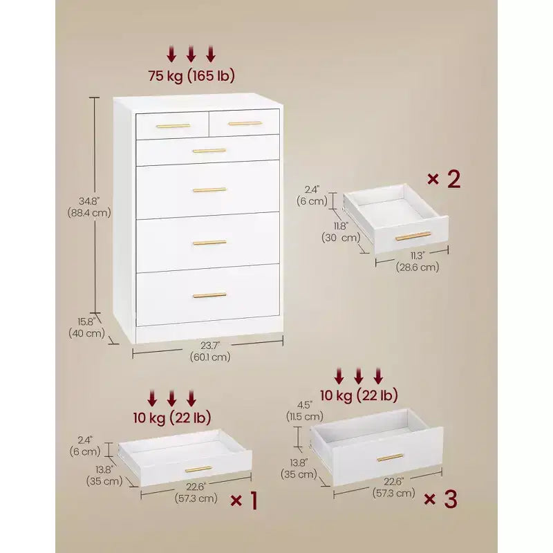 VASAGLE Collection Custos - Commode de chambre, Meuble de rangement pour dressing, Style moderne, Meuble TV pour salon, 6 tiroirs