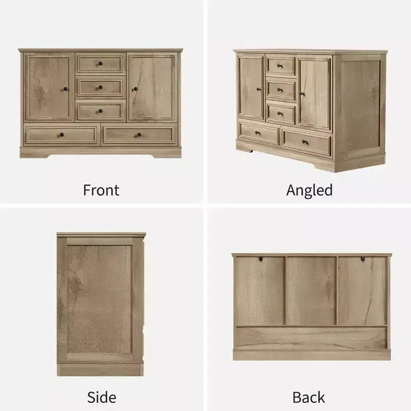 Buffet de Ferme, Bahut de Rangement avec 5 Tiroirs, 2 Portes, Meuble Bar en Bois, Table Buffet pour Salle à Manger et Salon