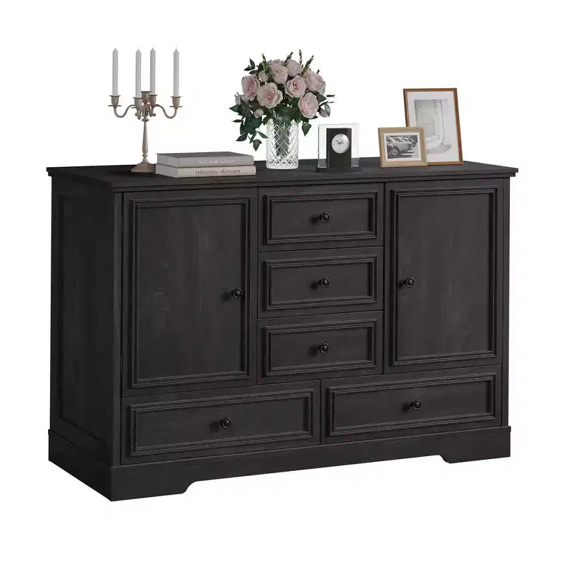 Buffet de Ferme, Bahut de Rangement avec 5 Tiroirs, 2 Portes, Meuble Bar en Bois, Table Buffet pour Salle à Manger et Salon