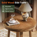 Table d'appoint Lantine en bois massif pour salon, petite table de bout ronde de style ferme avec rangement à 2 niveaux pour petits espaces, chambre à coucher, marron