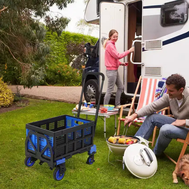 Diable Chariot Pliant, Chariot Pliable Convertible 2-en-1 avec Panier Pliable et Poignée Rétractable, Portable pour Entrepôt, Courses