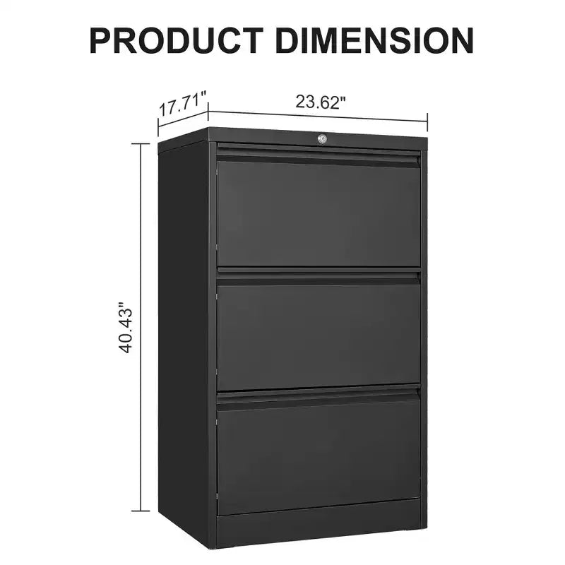 Classeur latéral à 3 tiroirs avec serrure, grande capacité de rangement pour le bureau, la maison ou le bureau