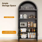 Meuble de rangement en rotin arqué 70, buffet bohème avec étagères réglables, grand meuble de cellier, noir