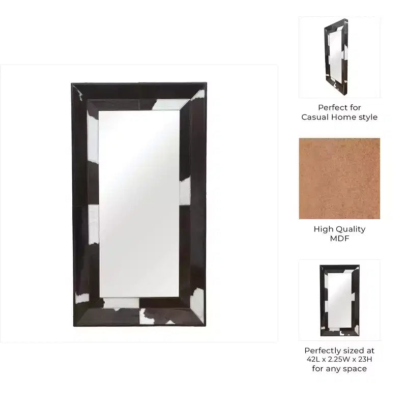 Miroir moderne pleine longueur avec cadre imprimé vache - Miroir mural décoratif pour salle de bain, chambre à coucher, salon ou couloir - 23, marron et blanc