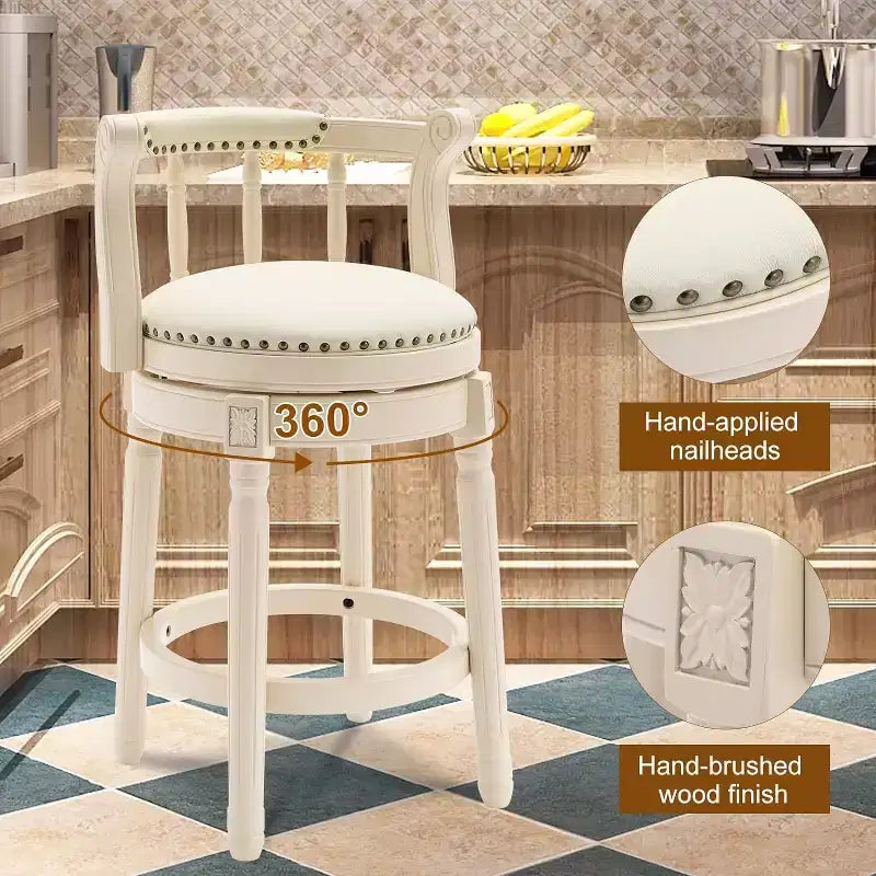 Tabourets de bar pivotants à 360 degrés en bois massif, hauteur d'assise 75 cm, en cuir
