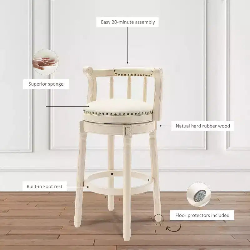 Tabourets de bar pivotants à 360 degrés en bois massif, hauteur d'assise 75 cm, en cuir