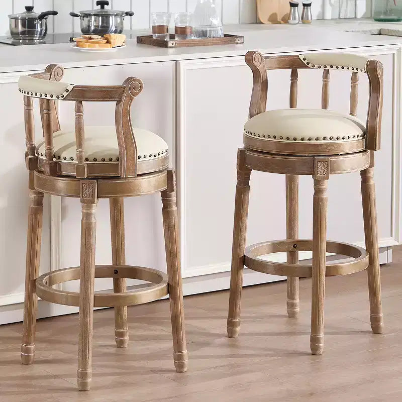 Tabourets de bar pivotants à 360 degrés en bois massif, hauteur d'assise 75 cm, en cuir