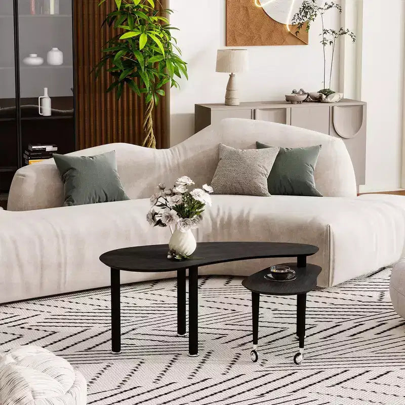 Table basse moderne Ora Maison avec pieds en bois massif et rallonge coulissante pour salon