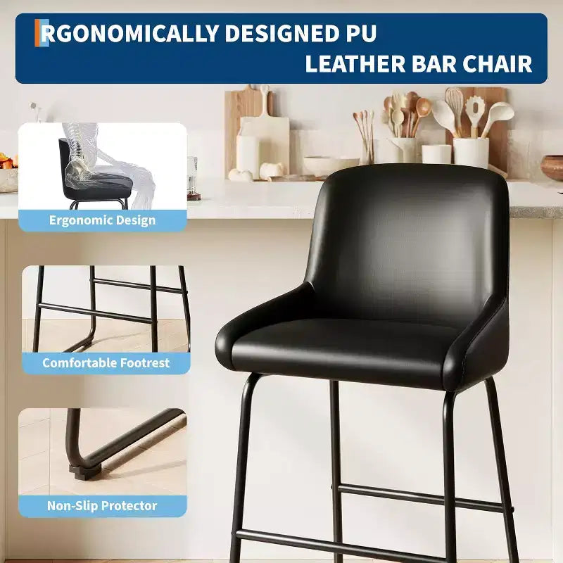 Tabourets de bar en similicuir à hauteur de comptoir, lot de 3/4, hauteur d'assise 67,3 cm, dossier rembourré ergonomique et repose-pieds, cadre en métal robuste, chaises de bar sans accoudoirs rembourrées