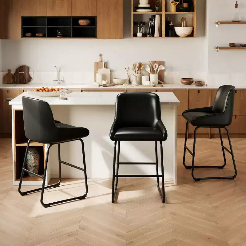 Tabourets de bar en similicuir à hauteur de comptoir, lot de 3/4, hauteur d'assise 67,3 cm, dossier rembourré ergonomique et repose-pieds, cadre en métal robuste, chaises de bar sans accoudoirs rembourrées