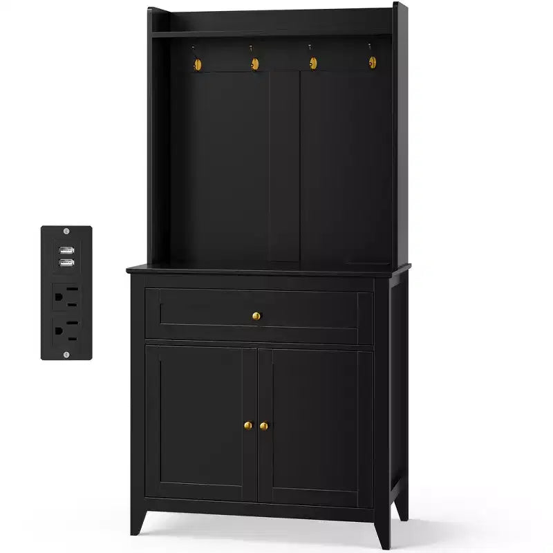 COZONY 63 Kitchen Pantry Cabinet with Hooks, Drawer & Adjustable Shelves Coffee Bar Storage Cabinet for Dining Room Living Room