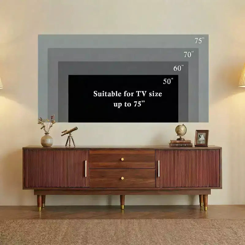 Meuble TV JVNOXK de 170 cm de style milieu du siècle, console TV en noyer avec deux tiroirs de rangement, adapté aux salons et aux chambres à coucher