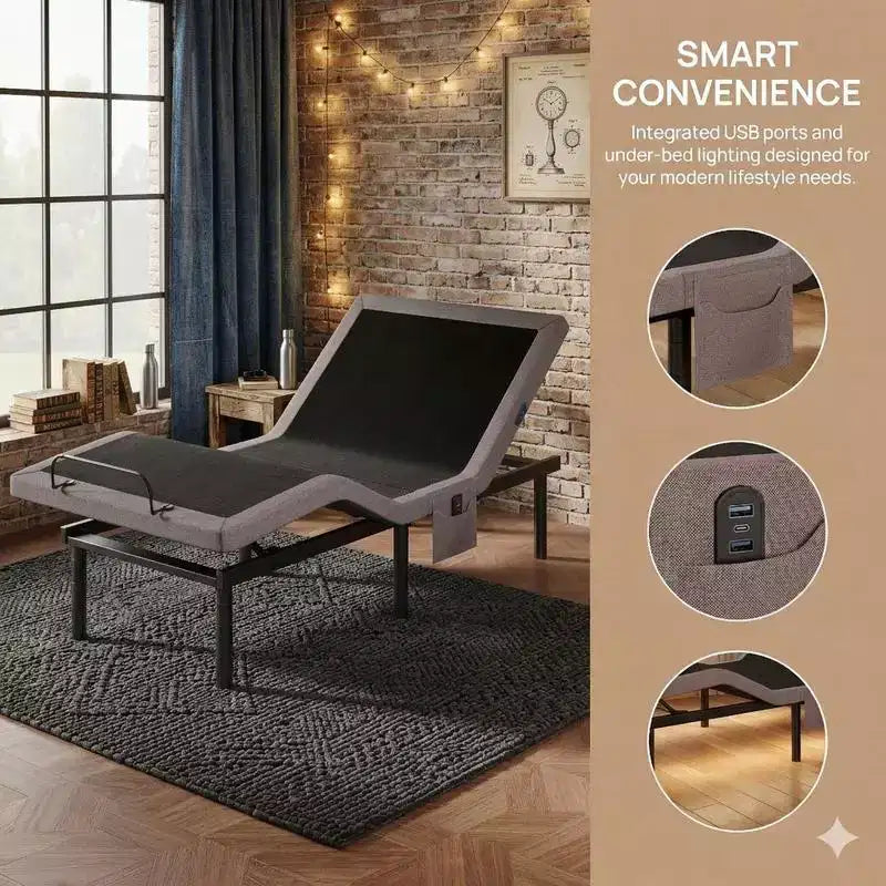 Cadre de lit électrique Marsail Twin XL, modes zéro gravité et zéro espace, sommier réglable avec 4 ports USB et télécommande sans fil