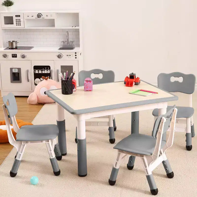 Table et 4 chaises ajustables pour enfants – Bureau multi-activités antidérapant et résistant aux graffitis pour [activités] – Âges