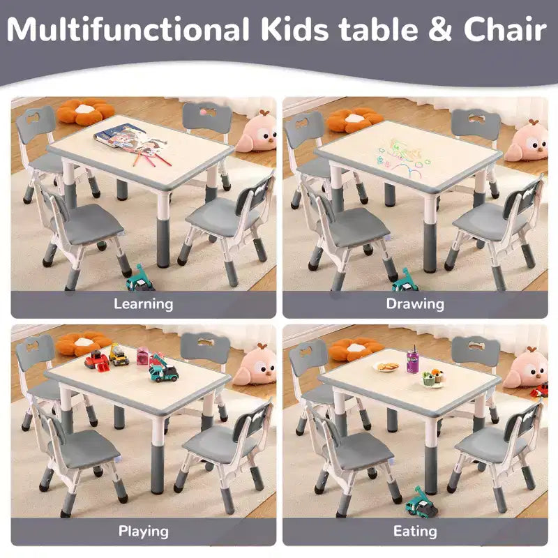 Table et 4 chaises ajustables pour enfants – Bureau multi-activités antidérapant et résistant aux graffitis pour [activités] – Âges