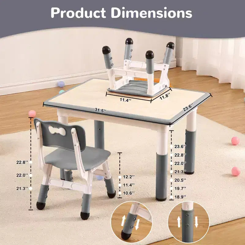 Table et 4 chaises ajustables pour enfants – Bureau multi-activités antidérapant et résistant aux graffitis pour [activités] – Âges