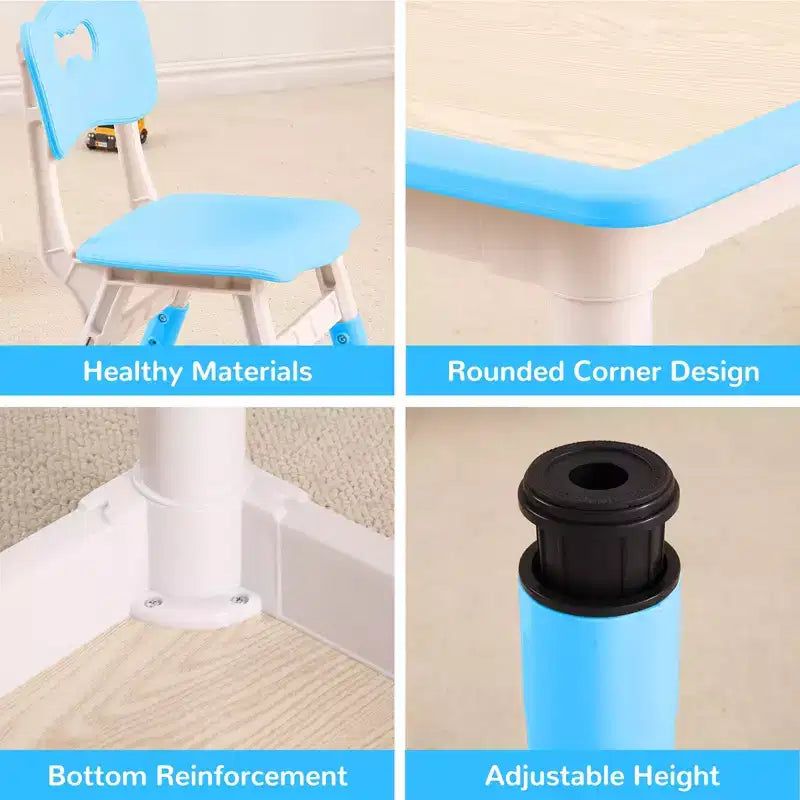 Table et 4 chaises ajustables pour enfants – Bureau multi-activités antidérapant et résistant aux graffitis pour [activités] – Âges