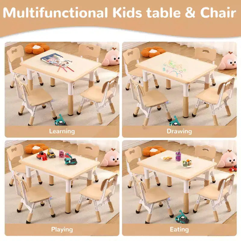 Table et 4 chaises ajustables pour enfants – Bureau multi-activités antidérapant et résistant aux graffitis pour [activités] – Âges