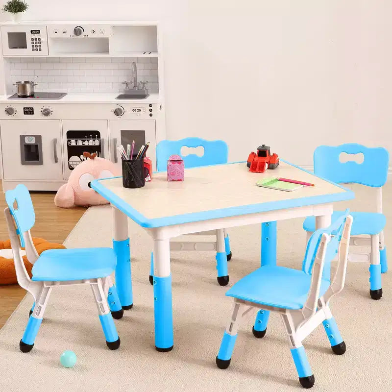 Table et 4 chaises ajustables pour enfants – Bureau multi-activités antidérapant et résistant aux graffitis pour [activités] – Âges