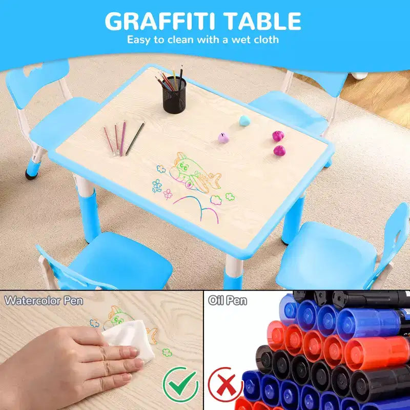 Table et 4 chaises ajustables pour enfants – Bureau multi-activités antidérapant et résistant aux graffitis pour [activités] – Âges