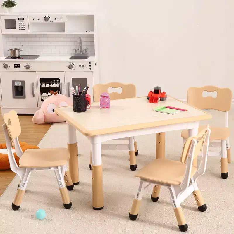Table et 4 chaises ajustables pour enfants – Bureau multi-activités antidérapant et résistant aux graffitis pour [activités] – Âges