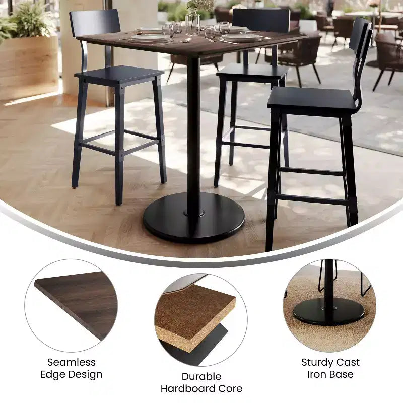 Plateau de table Flash Furniture Acadia avec technologie HPL TopGuard et base hauteur bar