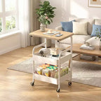 Chariot de rangement à 3 niveaux avec plateau en bois de noyer, organiseur roulant polyvalent pour snacks, café et maquillage, cadre en métal avec roues verrouillables