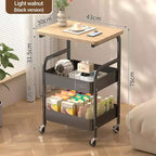 Chariot de rangement à 3 niveaux avec plateau en bois de noyer, organiseur roulant polyvalent pour snacks, café et maquillage, cadre en métal avec roues verrouillables