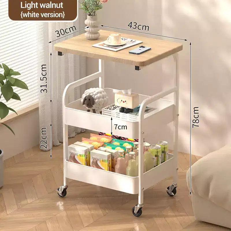 Chariot de rangement à 3 niveaux avec plateau en bois de noyer, organiseur roulant polyvalent pour snacks, café et maquillage, cadre en métal avec roues verrouillables