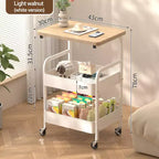 Chariot de rangement à 3 niveaux avec plateau en bois de noyer, organiseur roulant polyvalent pour snacks, café et maquillage, cadre en métal avec roues verrouillables