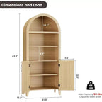 Étagère ouverte à 5 niveaux avec décor en rotin, armoire de rangement de style ferme, armoire de rangement de cuisine arquée, pour la maison, le bureau, le salon