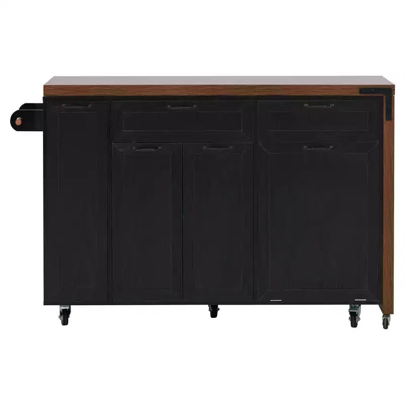 FAMYYT 102.3 Kitchen Rolling Island Cart with Extendable Dining Table, Trash Storage Cabinet, 3-Tier Pull-Out Spice Rack, 2 Drawers