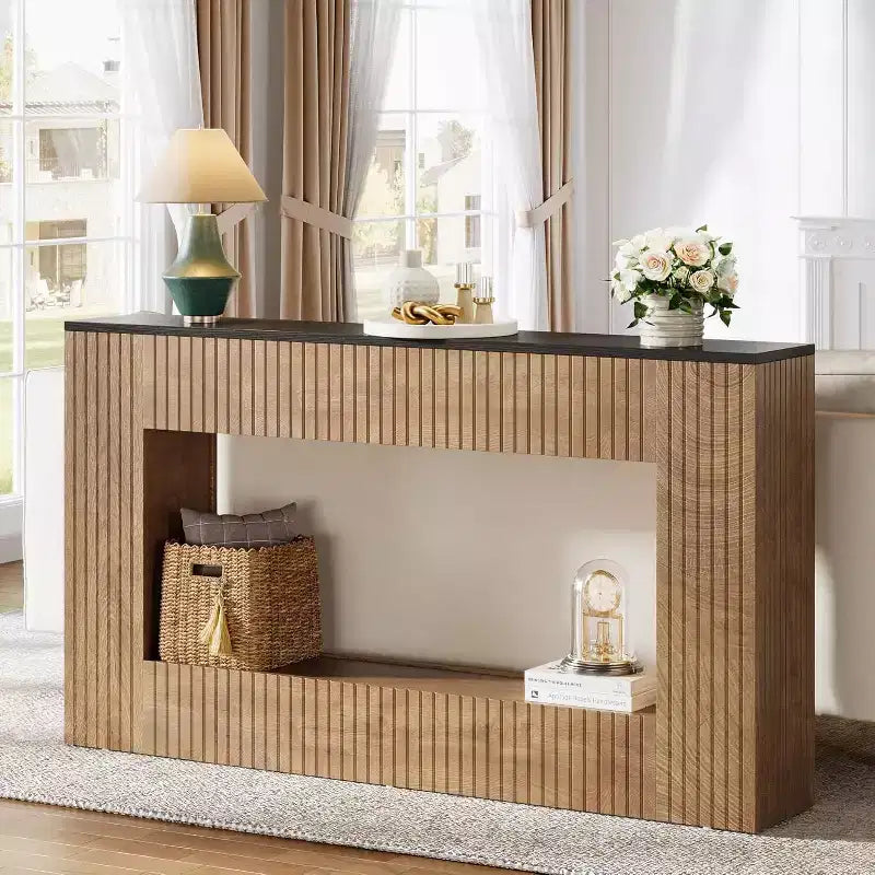 Console moderne Lantine, table d'entrée en bois de 140 cm avec rangement, table de canapé étroite et longue derrière le canapé pour salon, hall d'entrée, couloir