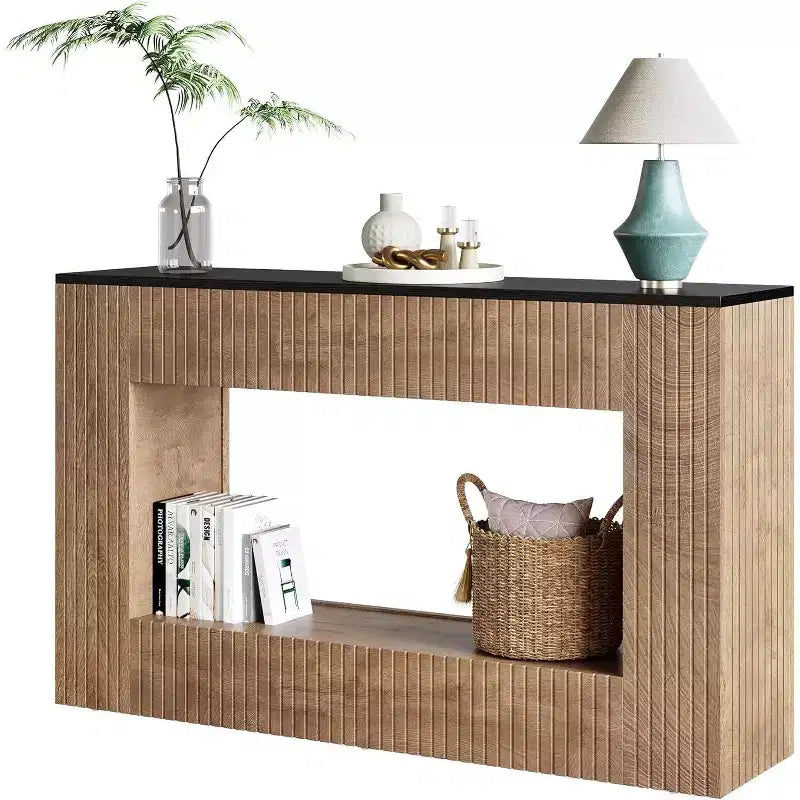 Console moderne Lantine, table d'entrée en bois de 140 cm avec rangement, table de canapé étroite et longue derrière le canapé pour salon, hall d'entrée, couloir