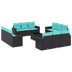 vidaXL 13 Piece Patio Sofa Set with Cushions Black Poly Rattan