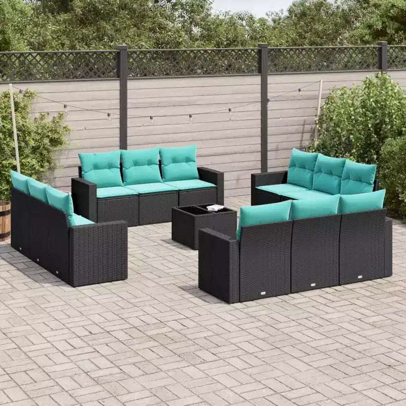 vidaXL Ensemble de canapés de jardin 13 pièces avec coussins résine tressée noir